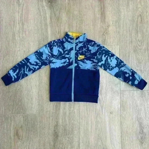 Nike Toddler Boys Zippered Tracksuit Jacket Blue and Yellow Camo Print - Picture 2 of 8